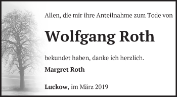 Traueranzeige von Wolfgang Roth von Märkische Oderzeitung