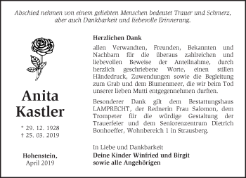 Traueranzeige von Anita Kastler von Märkische Oderzeitung