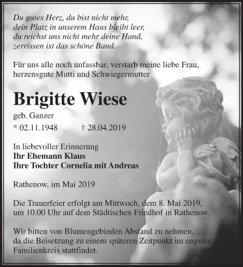 Traueranzeige von Brigitte Wiese von Märkische Oderzeitung