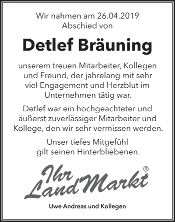 Traueranzeige von Detlef Bräuning von Märkische Oderzeitung