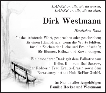 Traueranzeige von Dirk Westmann von Märkische Oderzeitung