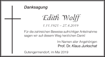 Traueranzeige von Edith Wolff von Märkische Oderzeitung