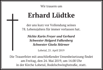 Traueranzeige von Erhard Lüdtke von Märkische Oderzeitung