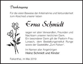 Traueranzeige von Erna Schmidt von Märkische Oderzeitung