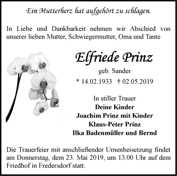 Traueranzeige von Etfriede Prinz von Märkische Oderzeitung