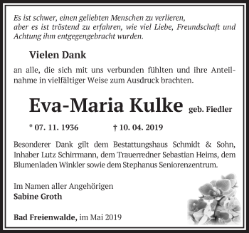 Traueranzeige von Eva-Maria Kulke von Märkische Oderzeitung