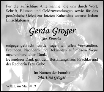 Traueranzeige von Gerda Groger von Märkische Oderzeitung