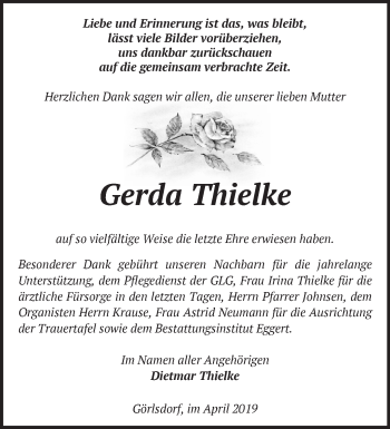 Traueranzeige von Gerda Thielke von Märkische Oderzeitung