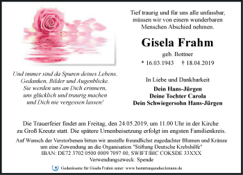 Traueranzeige von Gisela Frahm von Märkische Oderzeitung