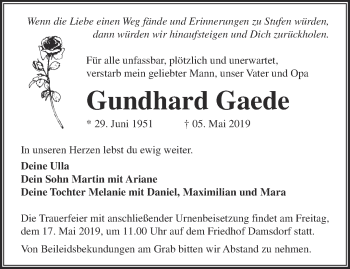 Traueranzeige von Gundhard Gaede von Märkische Oderzeitung