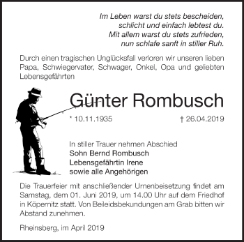 Traueranzeige von Günter Rombusch von Märkische Oderzeitung