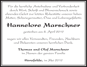 Traueranzeige von Hannelore Marschner von Märkische Oderzeitung