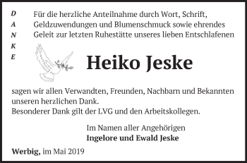 Traueranzeige von Heiko Jeske von Märkische Oderzeitung