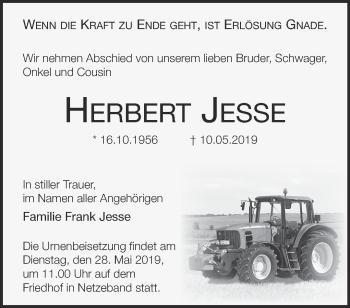 Traueranzeige von Herbert Jesse von Märkische Oderzeitung