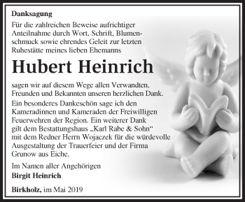 Traueranzeige von Hubert Heinrich von Märkische Oderzeitung