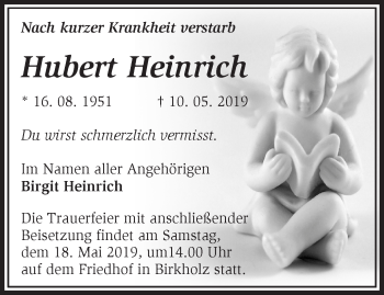 Traueranzeige von Hubert Heinrich von Märkische Oderzeitung