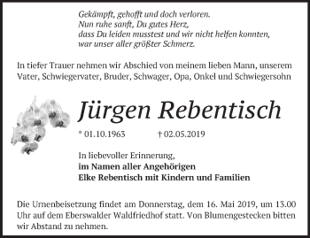 Traueranzeige von Jürgen Rebentisch von Märkische Oderzeitung