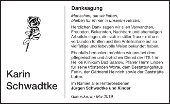 Traueranzeige von Karin Schwadtke von Märkische Oderzeitung