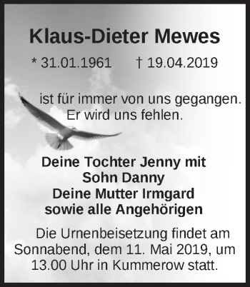 Traueranzeige von Klaus-Dieter Mewes von Märkische Oderzeitung