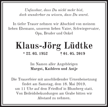 Traueranzeige von Klaus-Jörg Lüdtke von Märkische Oderzeitung