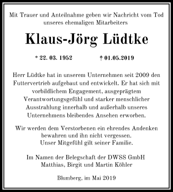 Traueranzeige von Klaus-Jörg Lüdtke von Märkische Oderzeitung