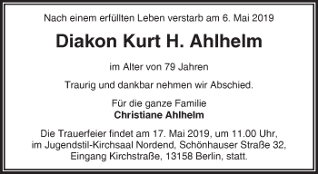 Traueranzeige von Kurt H. Ahlhelm von Märkische Oderzeitung