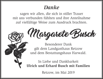 Traueranzeige von Margarete Busch von Märkische Oderzeitung