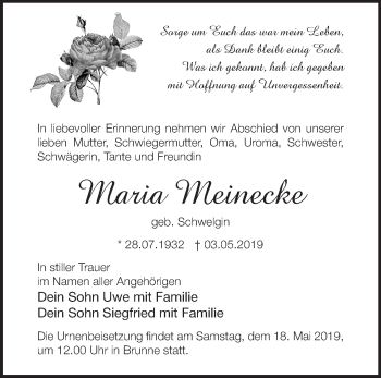 Traueranzeige von Maria Meinecke von Märkische Oderzeitung