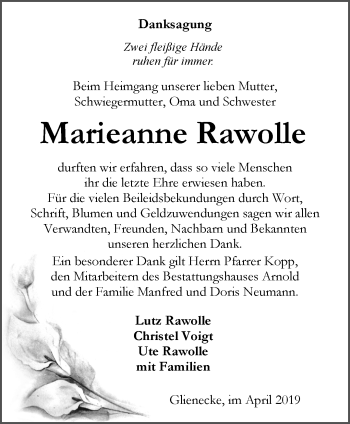 Traueranzeige von Marieanne Rawolle von Märkische Oderzeitung