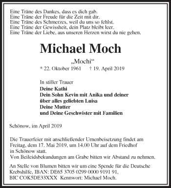 Traueranzeige von Michael Moch von Märkische Oderzeitung