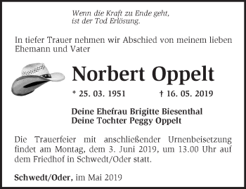 Traueranzeige von Norbert Oppelt von Märkische Oderzeitung