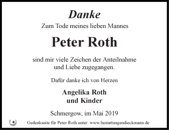 Traueranzeige von Peter Roth von Märkische Oderzeitung