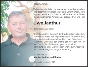 Traueranzeige von Uwe Janthur von Märkische Oderzeitung