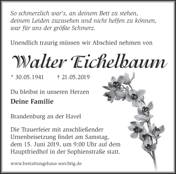 Traueranzeige von Walter Eichelbaum von Märkische Oderzeitung