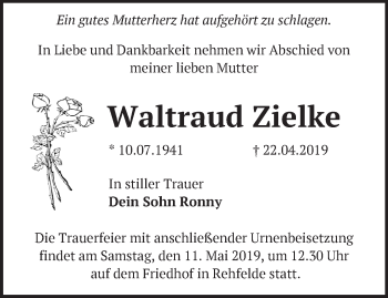 Traueranzeige von Waltraud Zielke von Märkische Oderzeitung