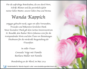 Traueranzeige von Wanda Kappich von Märkische Oderzeitung