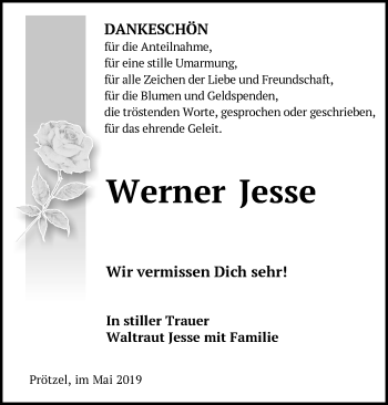 Traueranzeige von Werner Jesse von Märkische Oderzeitung