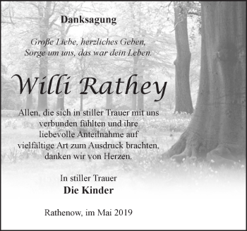 Traueranzeige von Willi Rathey von Märkische Oderzeitung