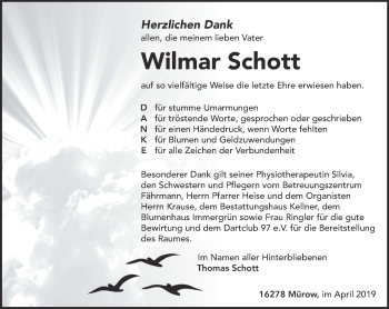 Traueranzeige von Wilmar Schott von Märkische Oderzeitung