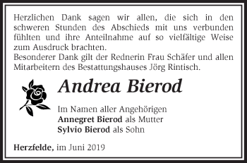 Traueranzeige von Andrea Bierod von Märkische Oderzeitung