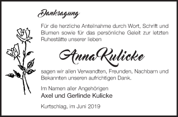 Traueranzeige von Anna Kulicke von Märkische Oderzeitung