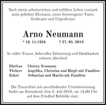 Traueranzeige von Arno Neumann von Märkische Oderzeitung