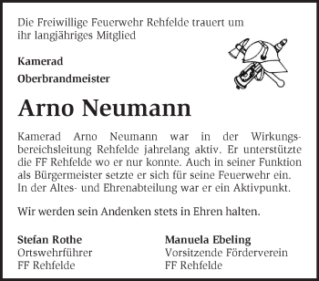 Traueranzeige von Arno Neumann von Märkische Oderzeitung