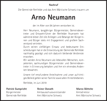 Traueranzeige von Arno Neumann von Märkische Oderzeitung