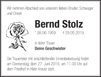 Traueranzeige von Bernd Stolz von Märkische Oderzeitung