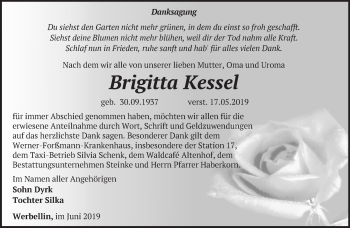 Traueranzeige von Brigitta Kessel von Märkische Oderzeitung