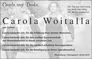 Traueranzeige von Carola Woitalla von Märkische Oderzeitung