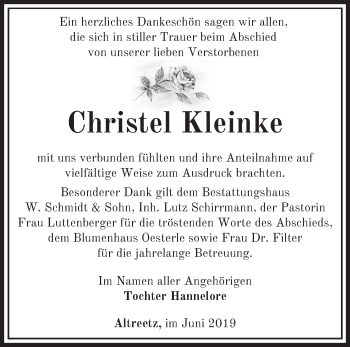 Traueranzeige von Christel Kleinke von Märkische Oderzeitung