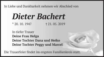 Traueranzeige von Dieter Bachert von Märkische Oderzeitung