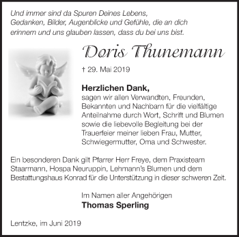 Traueranzeige von Doris Thunemann von Märkische Oderzeitung